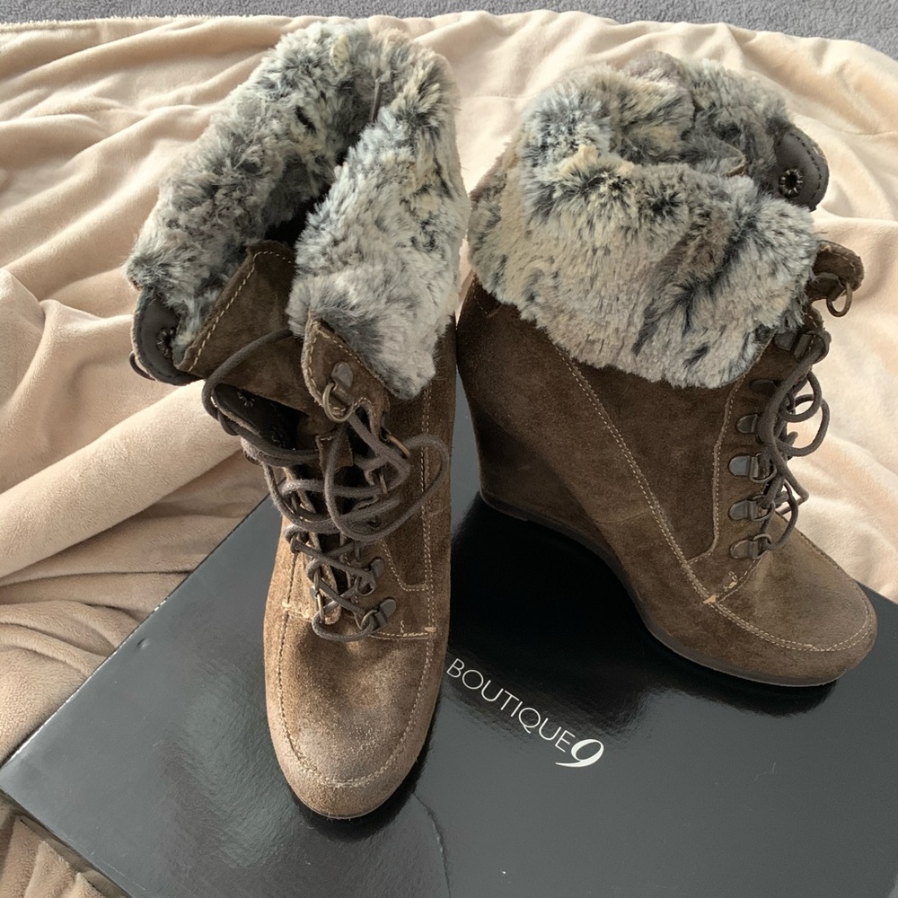 Boutique 9 Booties with Faux Fur Trim
